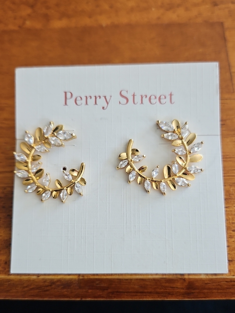 Perry Street Gold Leaf and Crystal Wreath Post Earrings - Gold